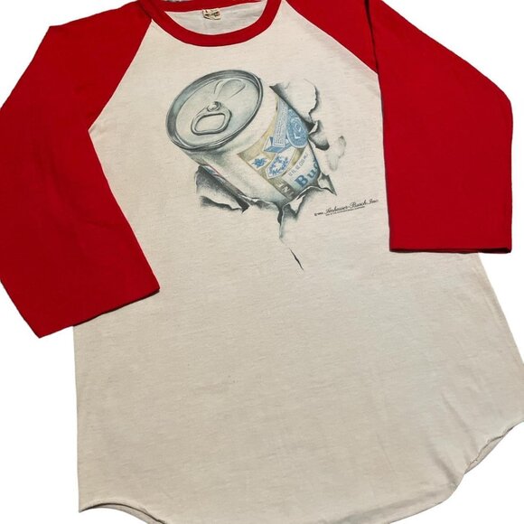 Vintage 80s Budweiser Beer Breakthrough Raglan Tee Shirt - Picture 8 of 8